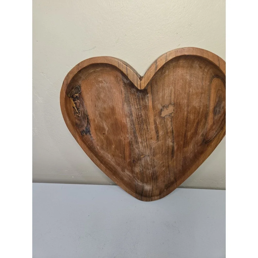 Vintage Decorative Hand-Carved Wood Heart Bowl - Rustic Country Farmhouse Decor